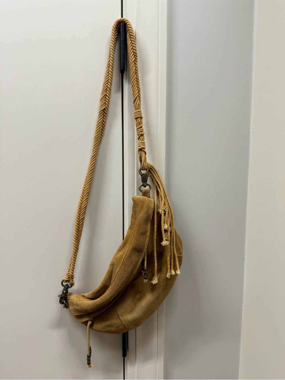 Free People Suede Crossbody Shoulder Bag in Camel